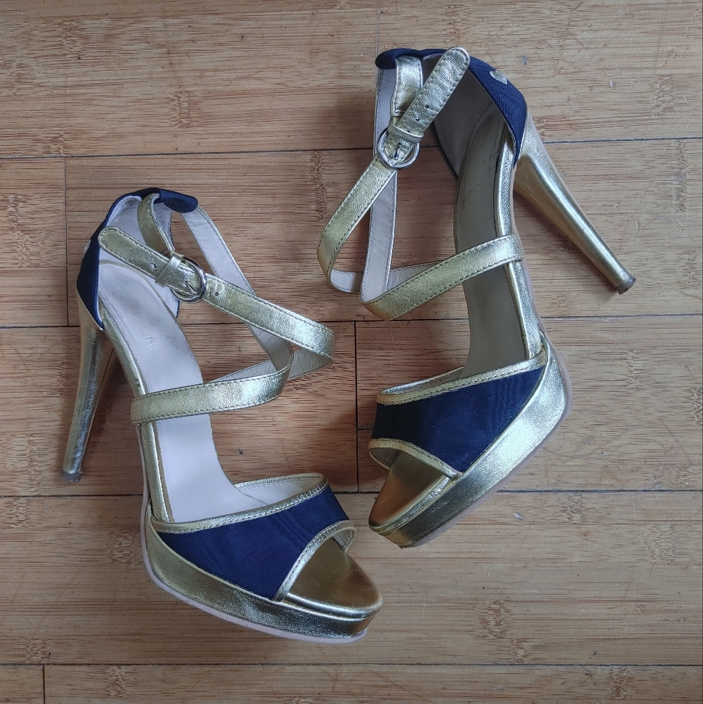Love Moschino Black and Gold High Heeled Sandals